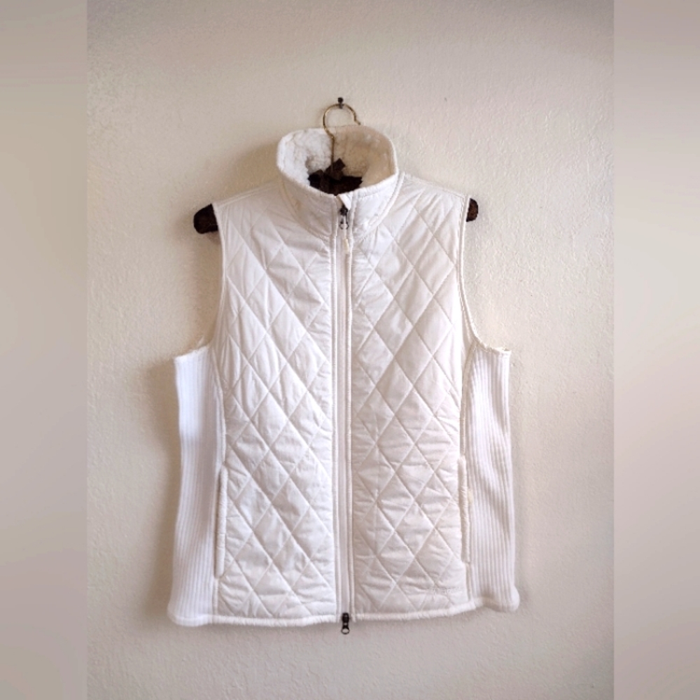 L.L. Bean Women's White Quilted Zip Up Puffer Vest